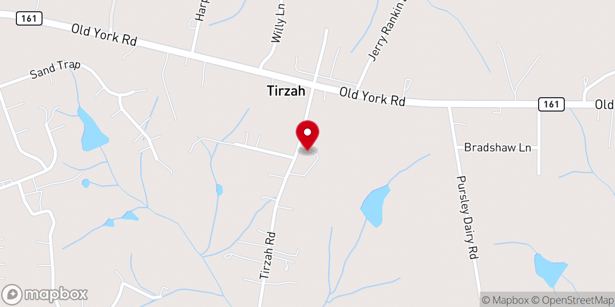 Map showing location of Tirzah Presbyterian Church