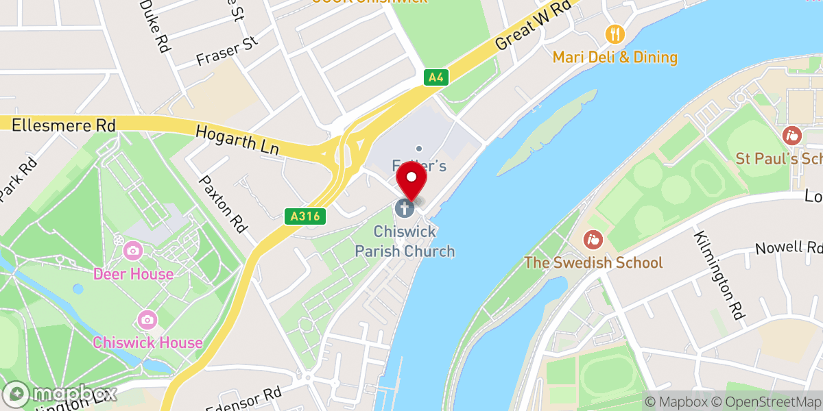 Map showing location of St Nicholas' Church, Chiswick