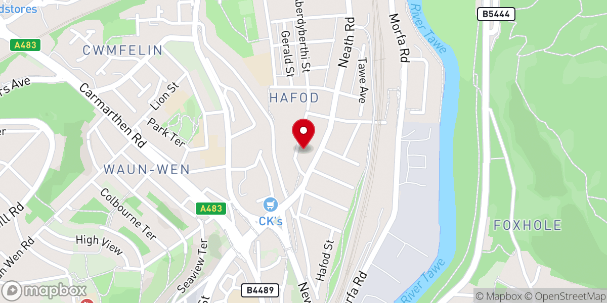 Map showing location of Hafod Baptist Church