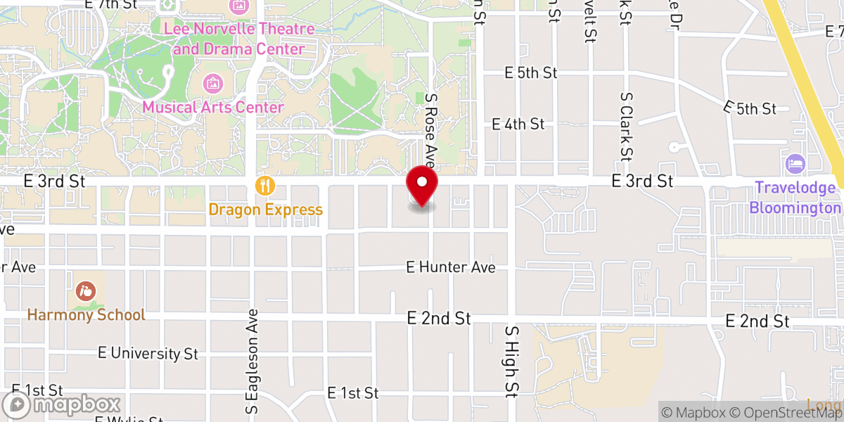 Map showing location of Rose House LuMin- Lutheran Campus Ministry at IU Bloomington (ELCA)