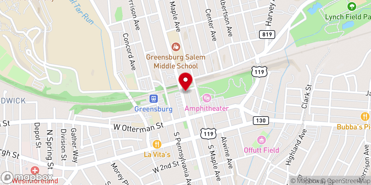 Map showing location of Christ's Church Greensburg