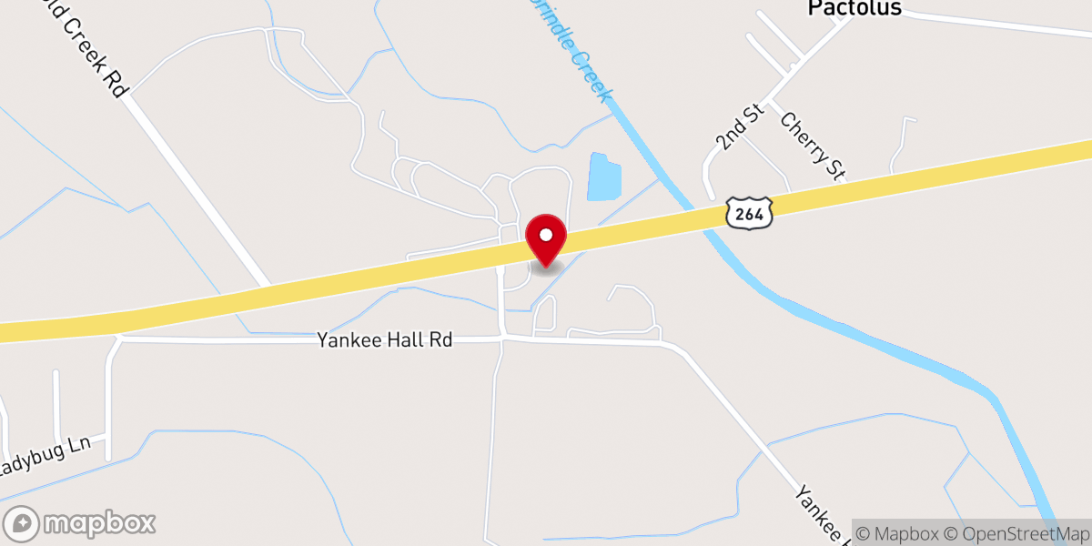 Map showing location of Pactolus Baptist Church