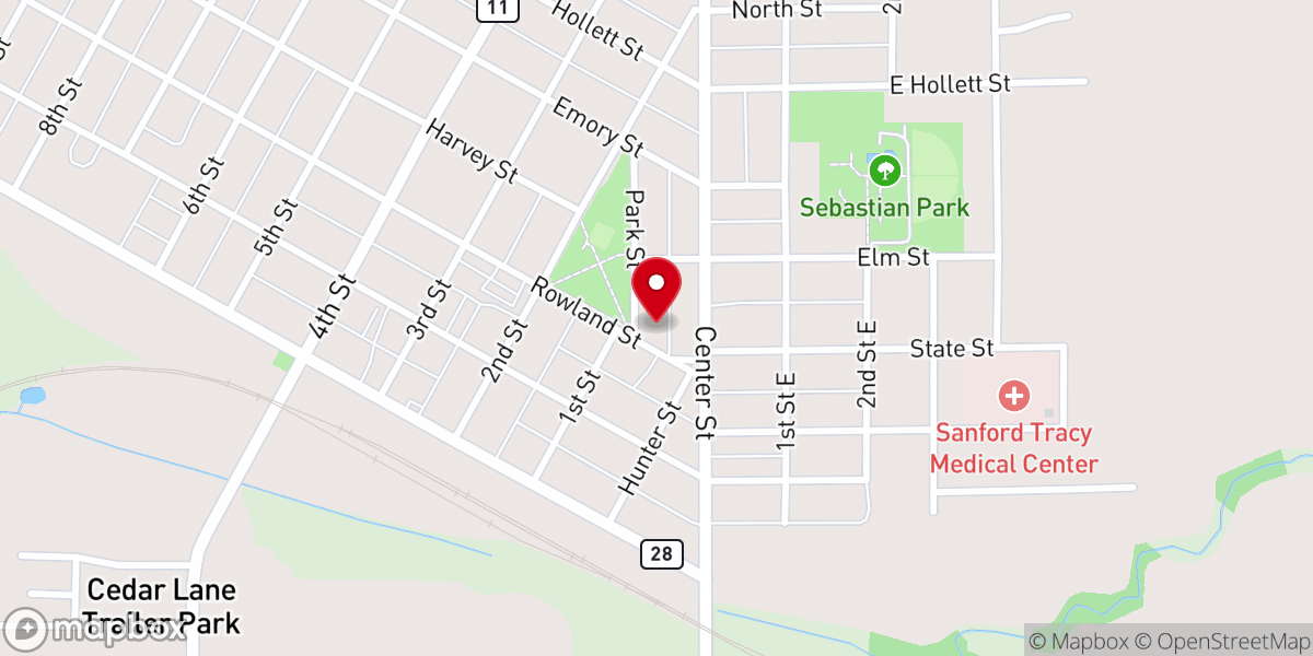 Map showing location of Tracy Lutheran Church