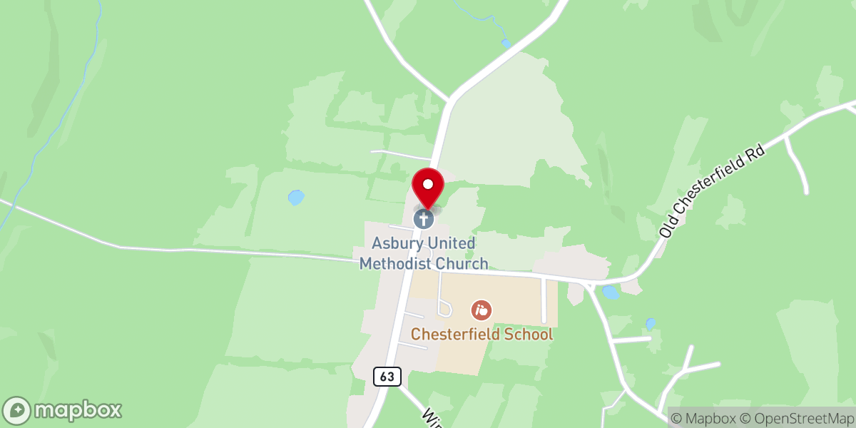 Map showing location of Asbury Church