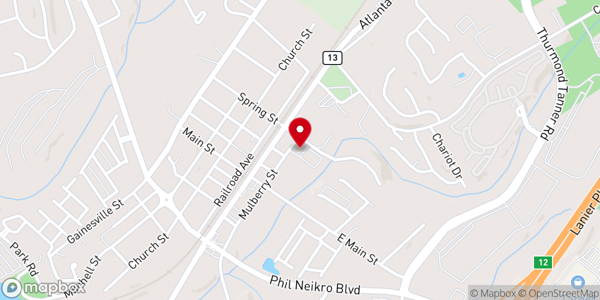 Map showing location of First Baptist Flowery Branch