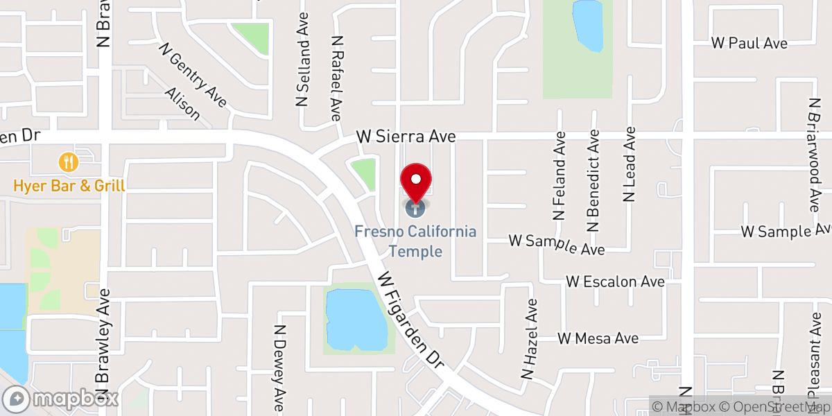 Map showing location of Fresno California Temple