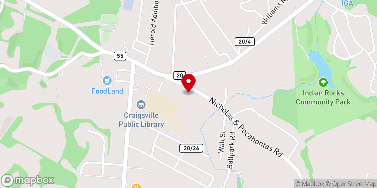 Map showing location of Craigsville Church of the Nazarene