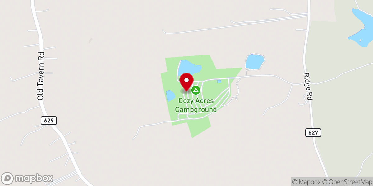 Map showing location of Cozy Acres Family Campground