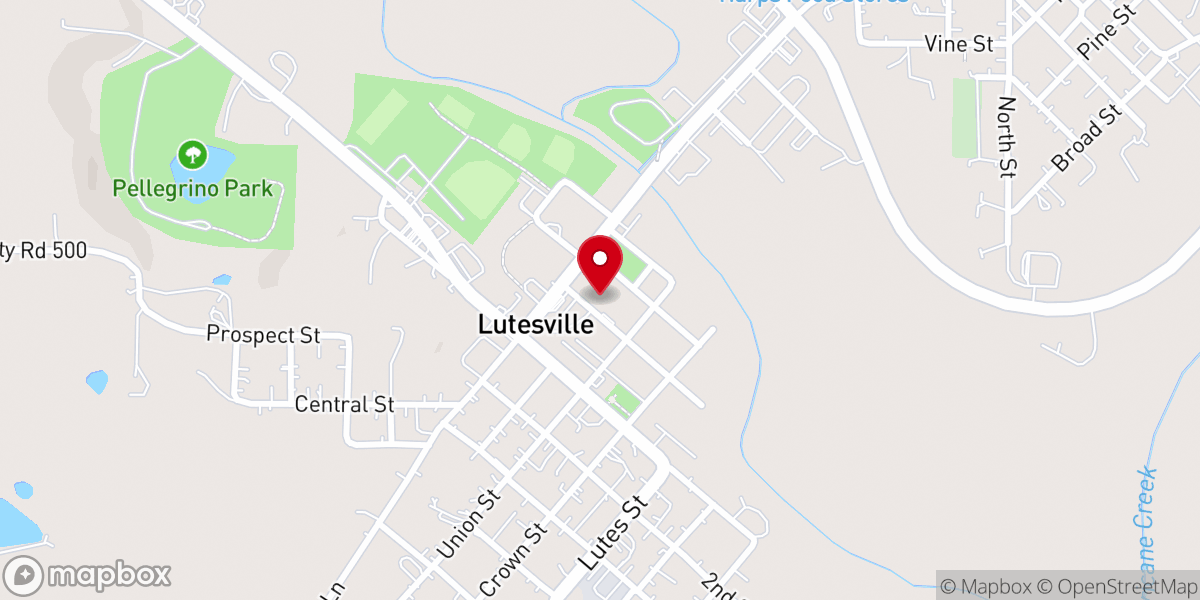 Map showing location of Lutesville Presbyterian Church