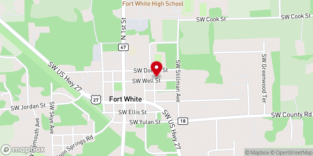 Map showing location of Fort White Community Church