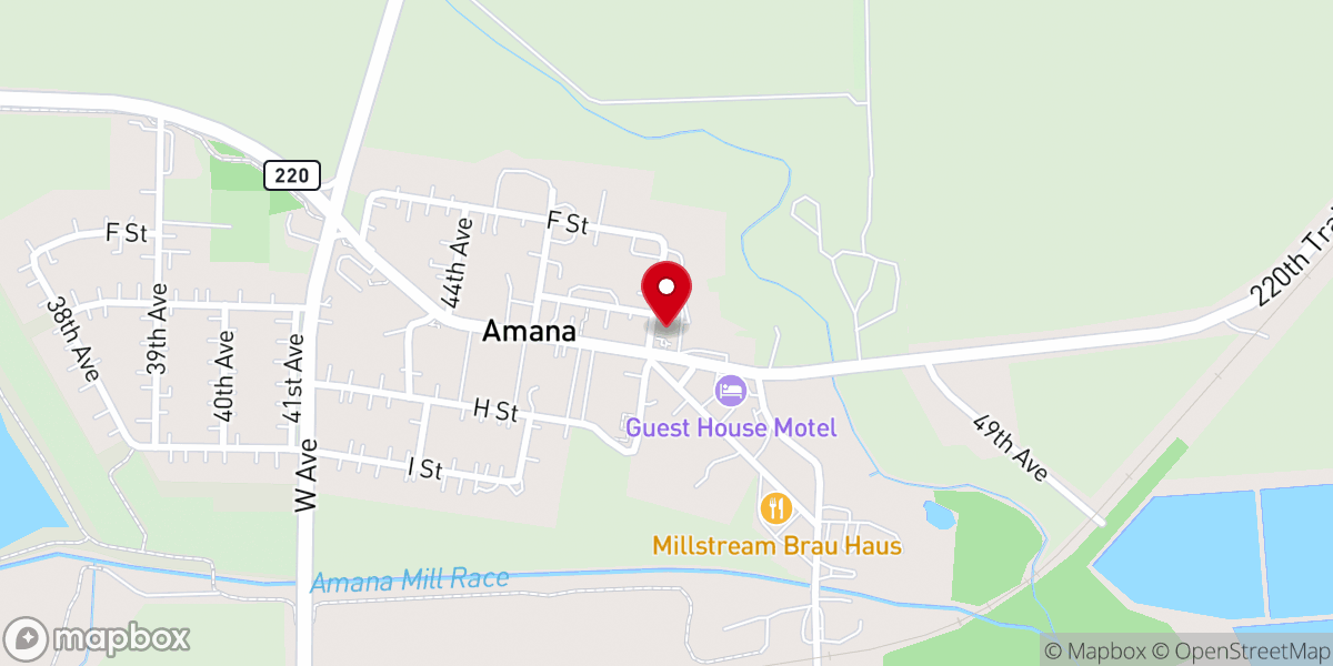 Map showing location of Amana Colonies Visitors Center