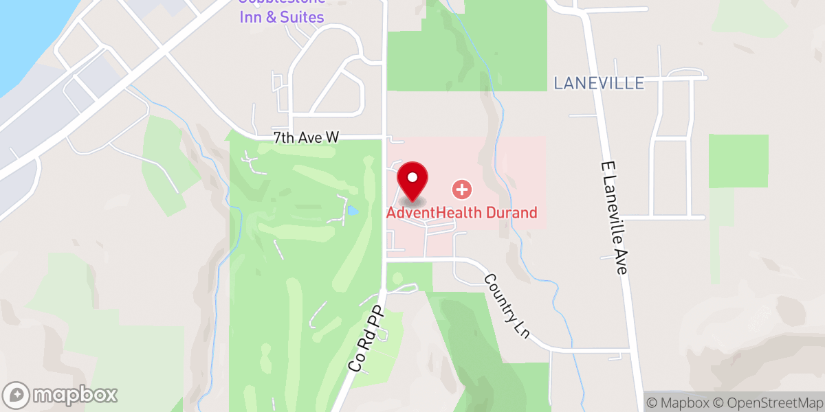 Map showing location of AdventHealth Durand