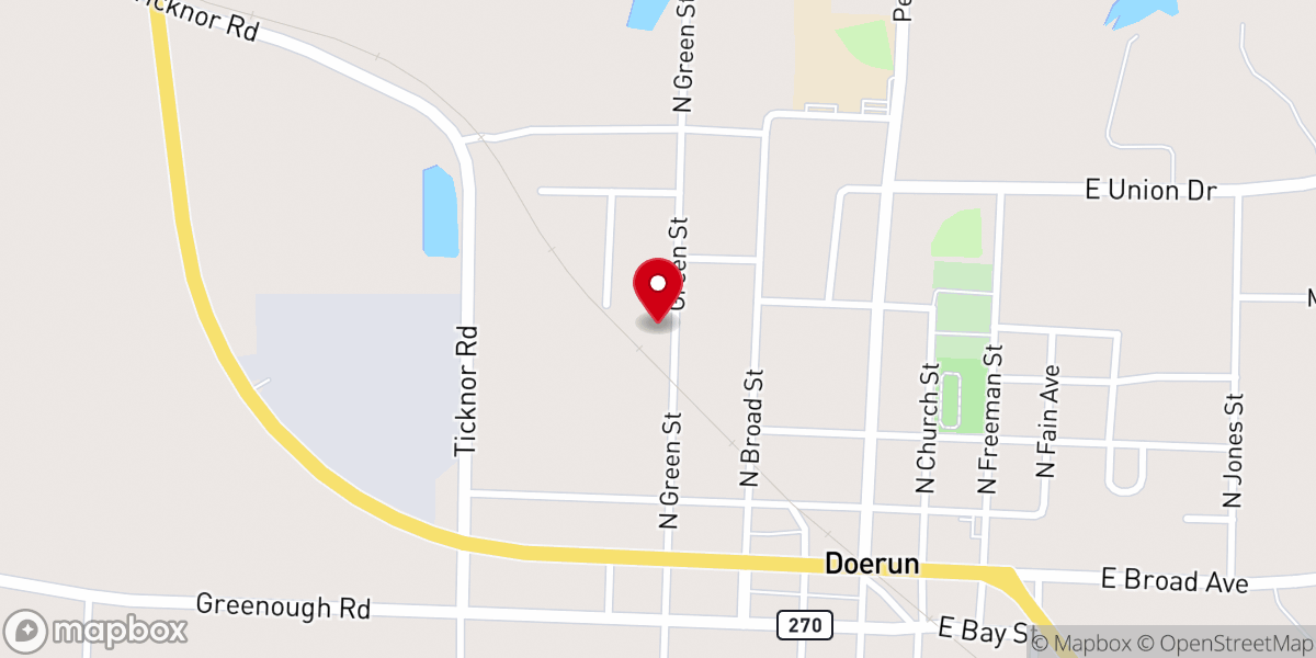 Map showing location of Doerun Church of God