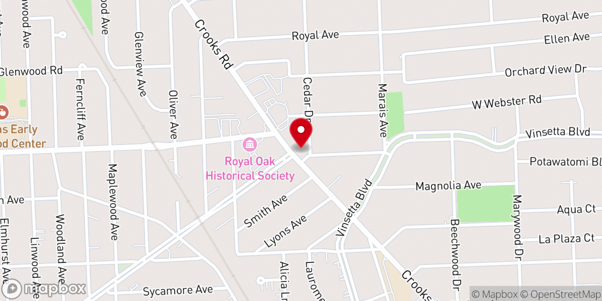 Map showing location of Unity of Royal Oak