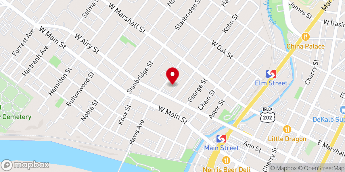 Map showing location of Grace Lutheran Norristown - Food Distribution Center