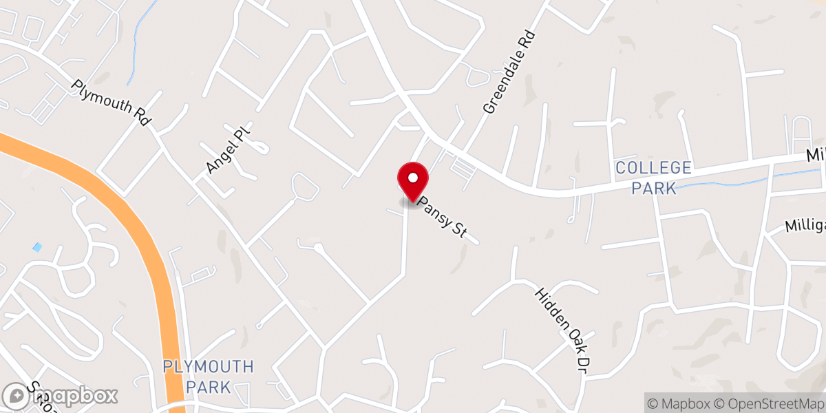 Map showing location of Pinecrest Baptist Church