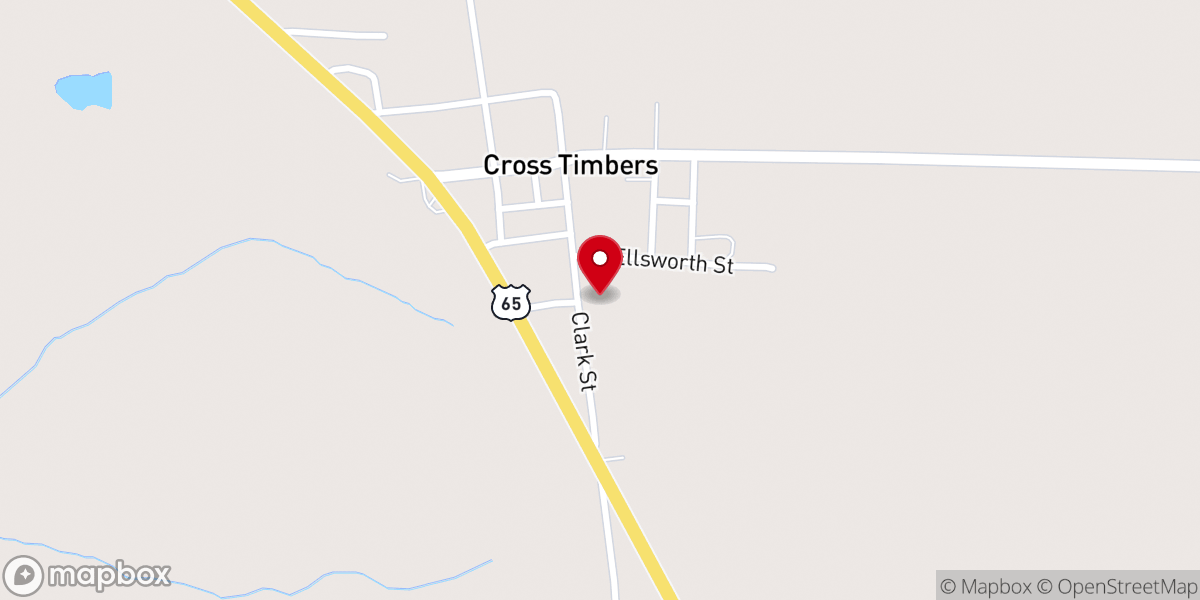 Map showing location of Cross Timbers Christian Church