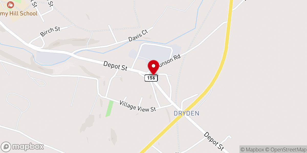 Map showing location of United Baptist Church of Dryden