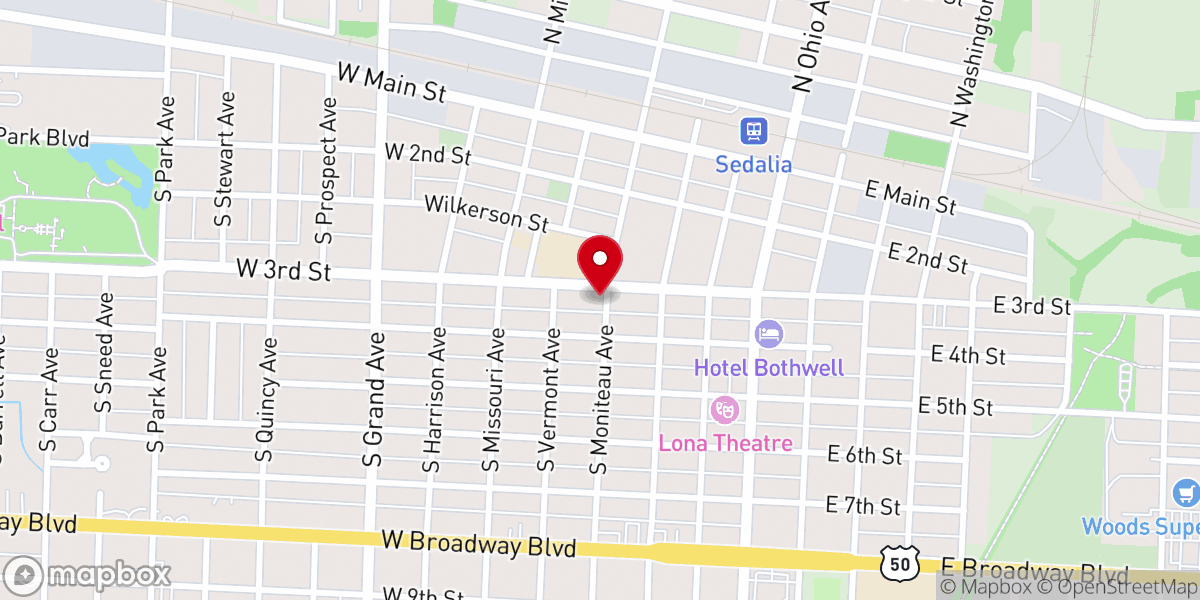 Map showing location of St. Vincent de Paul Parish, Sedalia, MO