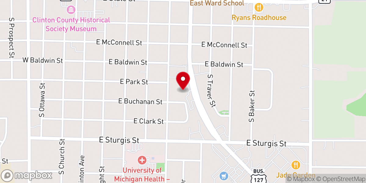 Map showing location of First Baptist Church of St. Johns