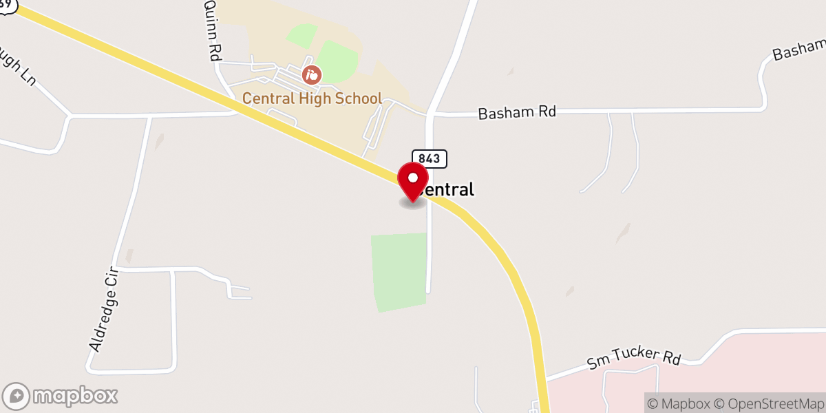 Map showing location of O'Quinn Baptist Church