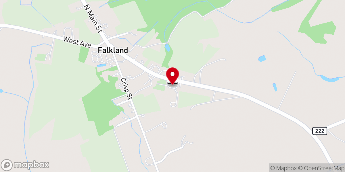 Map showing location of Falkland Church of God