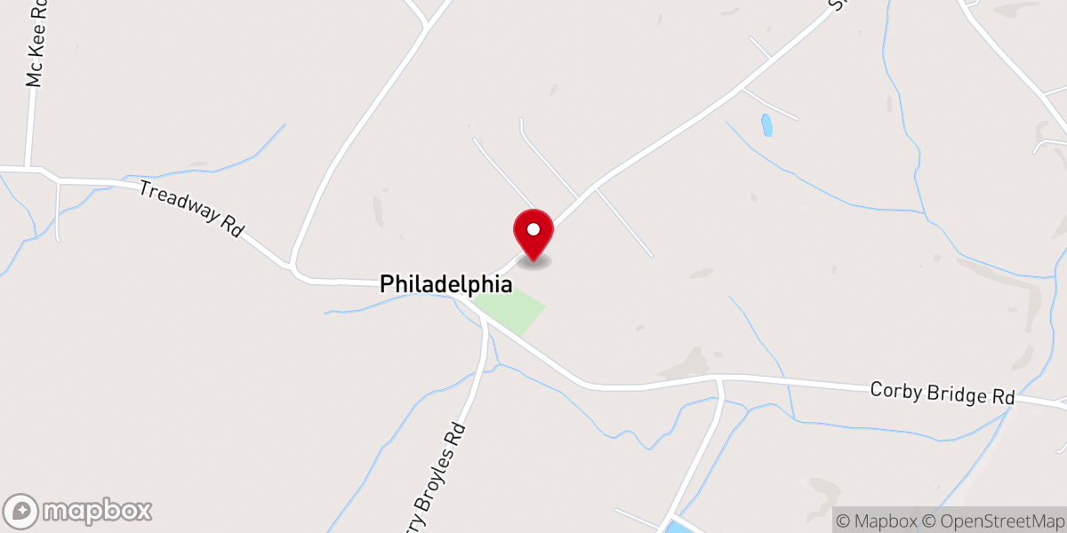 Map showing location of Philadelphia Cumberland Presbyterian Church