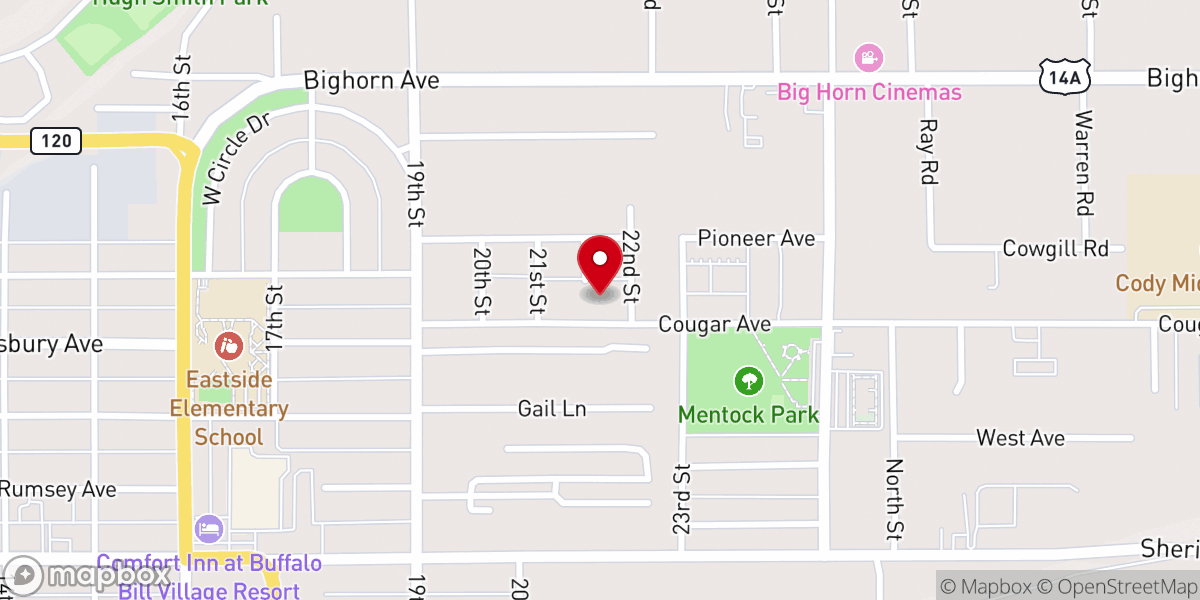 Map showing location of Cody Bible Church
