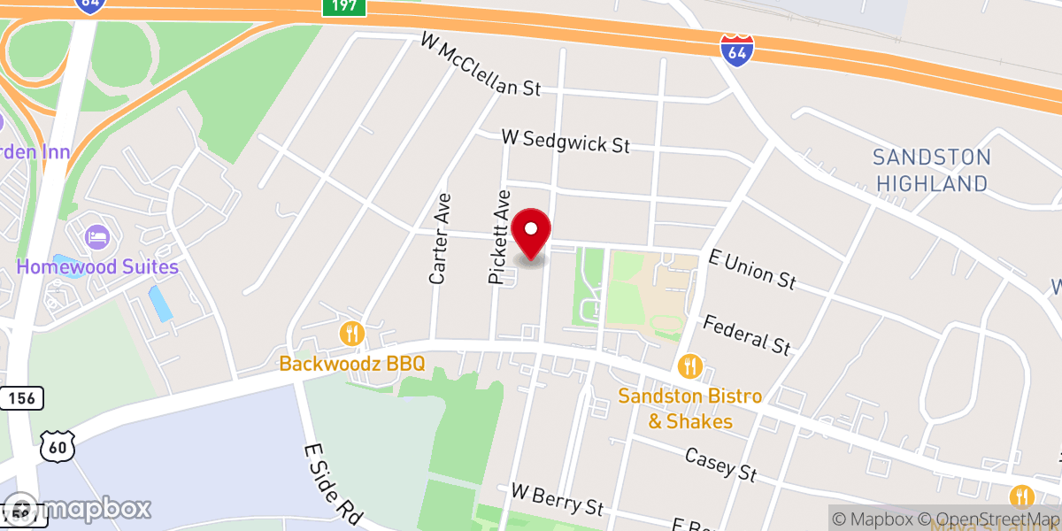 Map showing location of Sandston Presbyterian Church