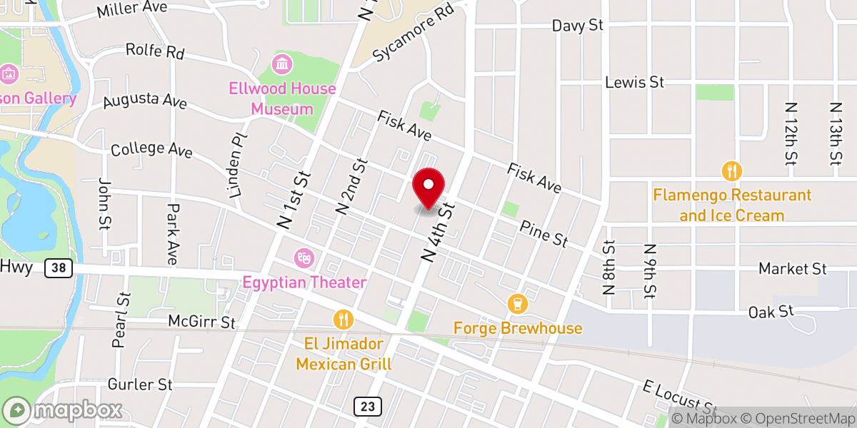 Map showing location of First United Methodist Church of DeKalb