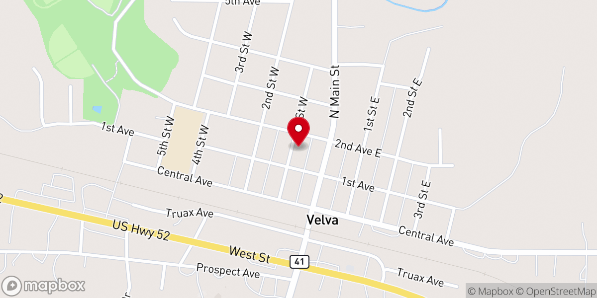 Map showing location of Velva United Methodist Church