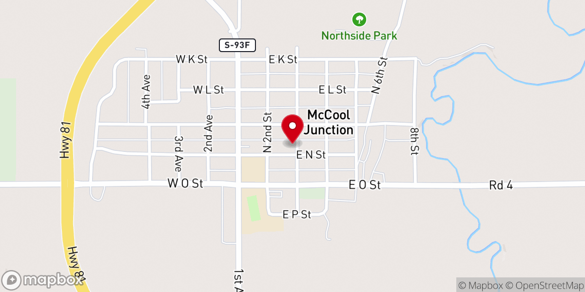 Map showing location of McCool Junction Community Church