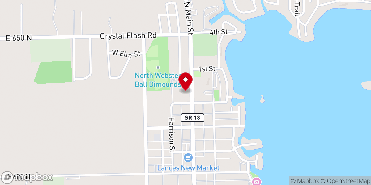 Map showing location of North Webster Community Church