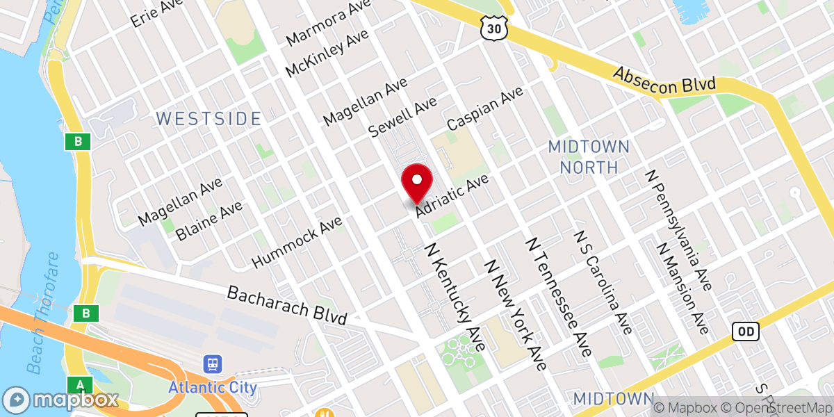Map showing location of New City Fellowship of Atlantic City (PCA)