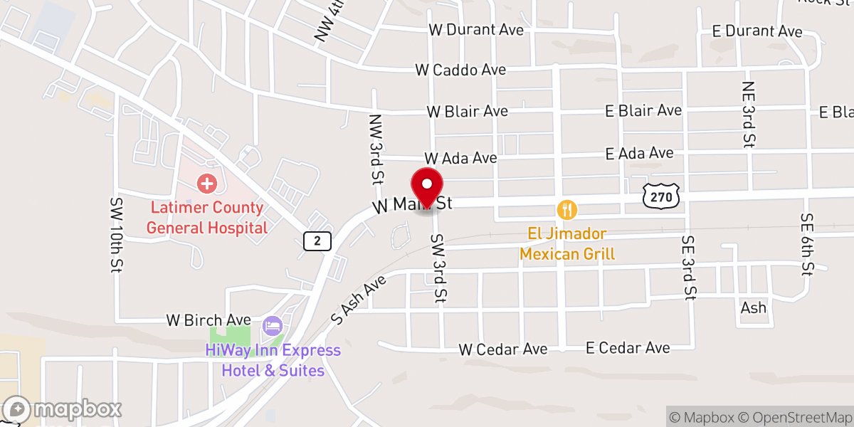 Map showing location of Wilburton City Hall