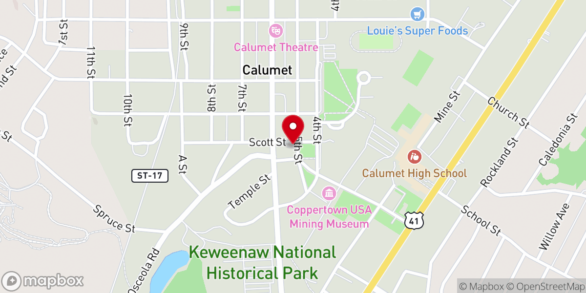 Map showing location of Keweenaw Heritage Center