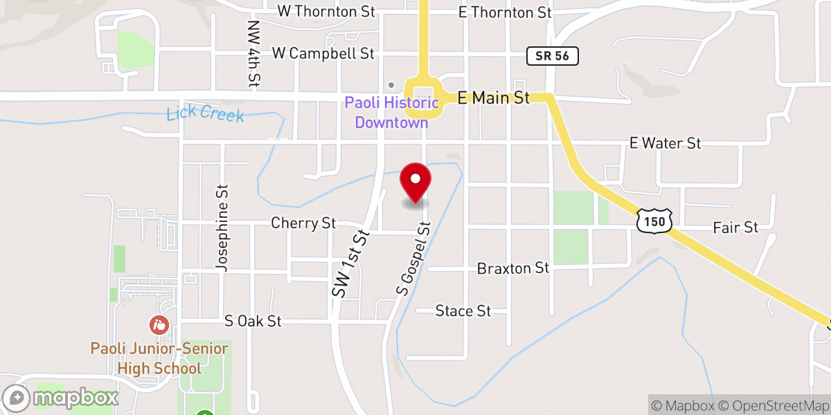Map showing location of Paoli Bible Holiness Church