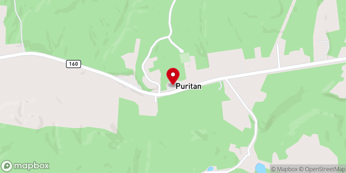 Map showing location of Puritan Freewill Baptist Church