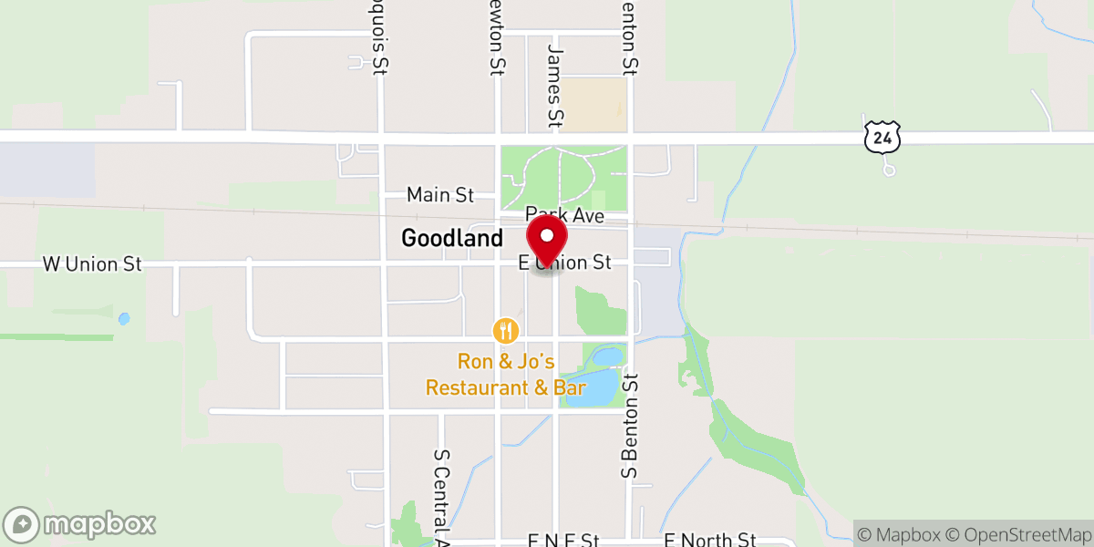Map showing location of Goodland Baptist Church