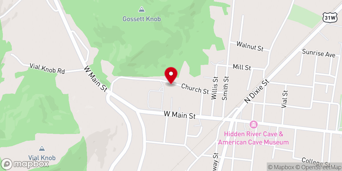 Map showing location of Horse Cave First Baptist Church