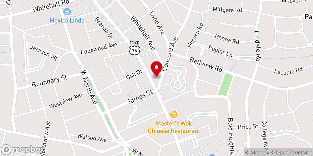 Map showing location of North Anderson Baptist Church
