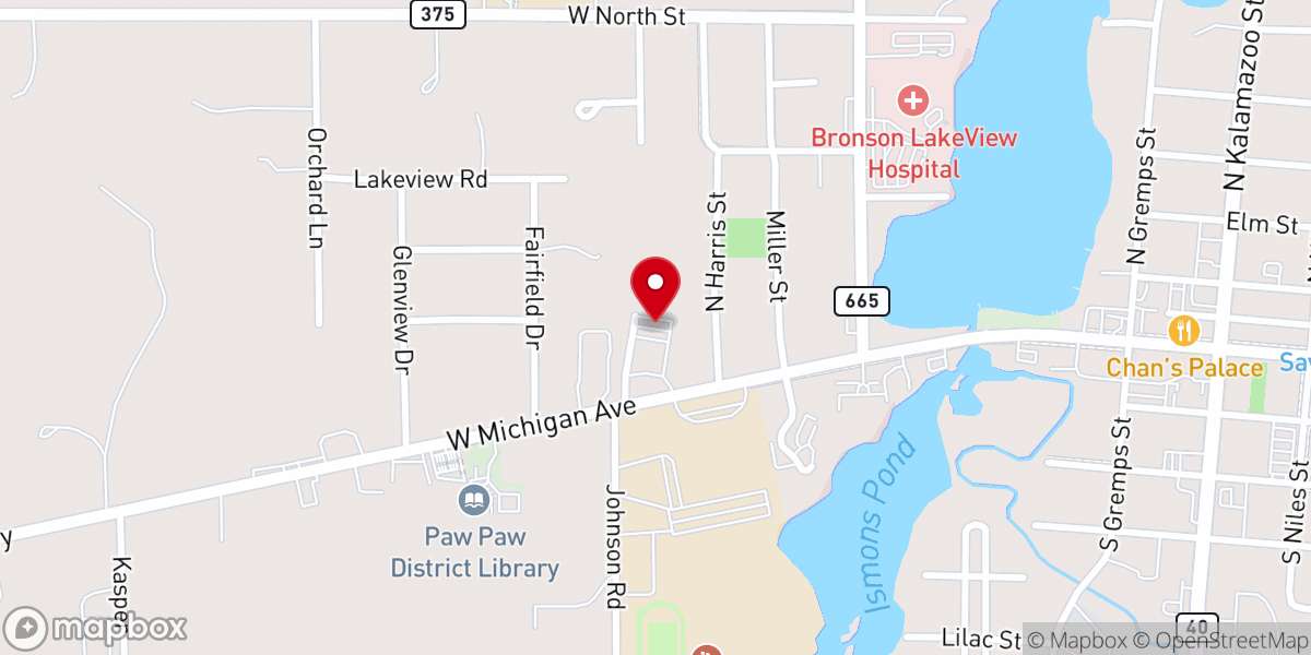 Map showing location of Paw Paw United Methodist Church