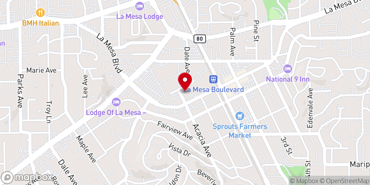 Map showing location of First Baptist Church of La Mesa