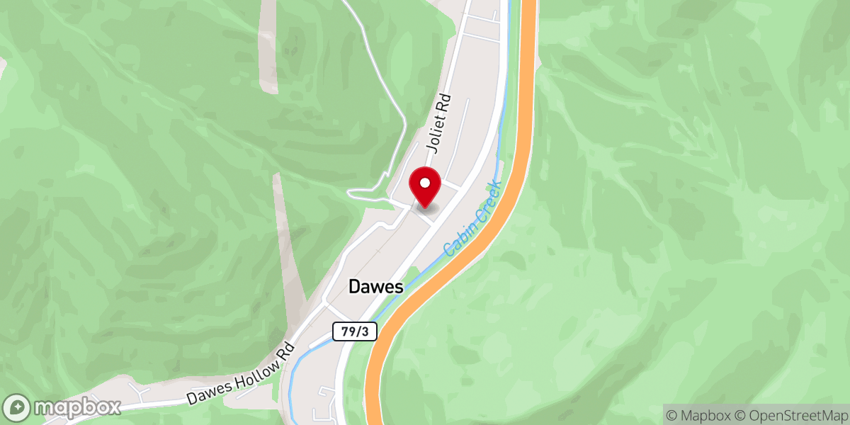 Map showing location of Dawes United Methodist Church
