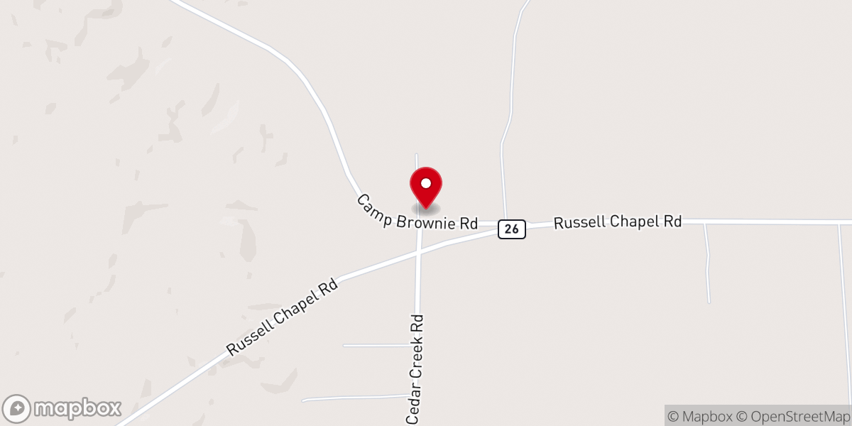 Map showing location of Russell Chapel Baptist Church