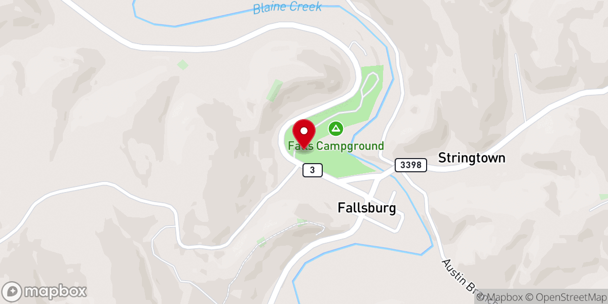 Map showing location of The Falls Campground