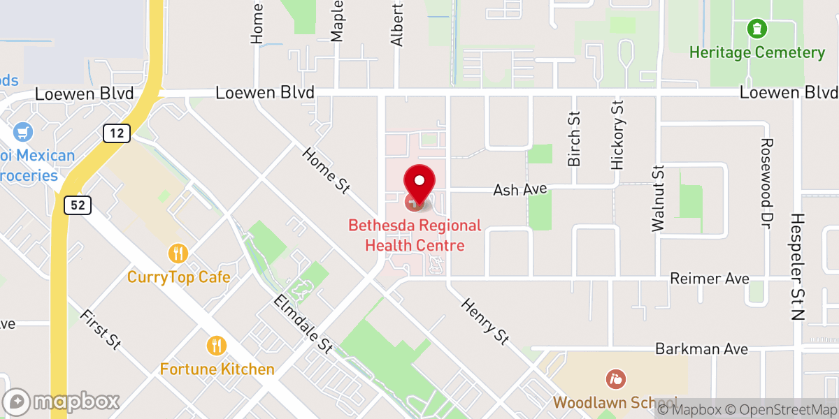 Map showing location of Bethesda Regional Health Centre