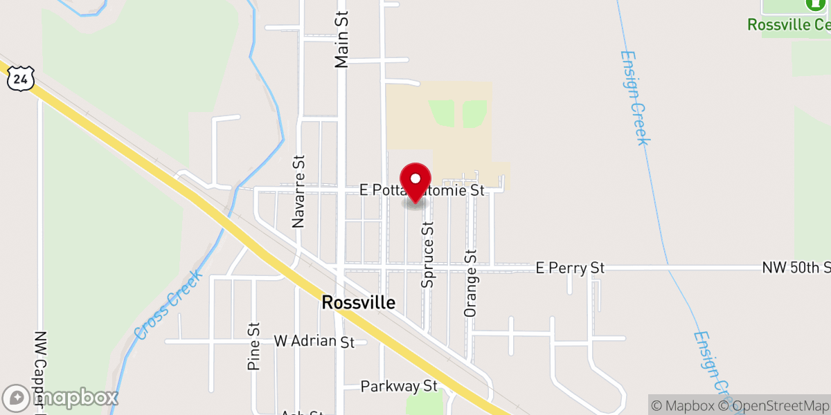 Map showing location of Rossville Christian Church