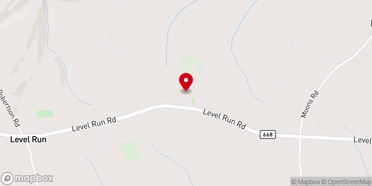 Map showing location of Level Run Baptist Church