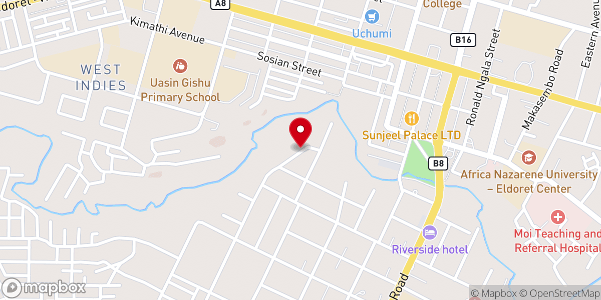Map showing location of Queen of peace catholic parish outspan Eldoret